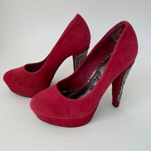 Naughty Monkey Red Suede Heels with Platform Sole